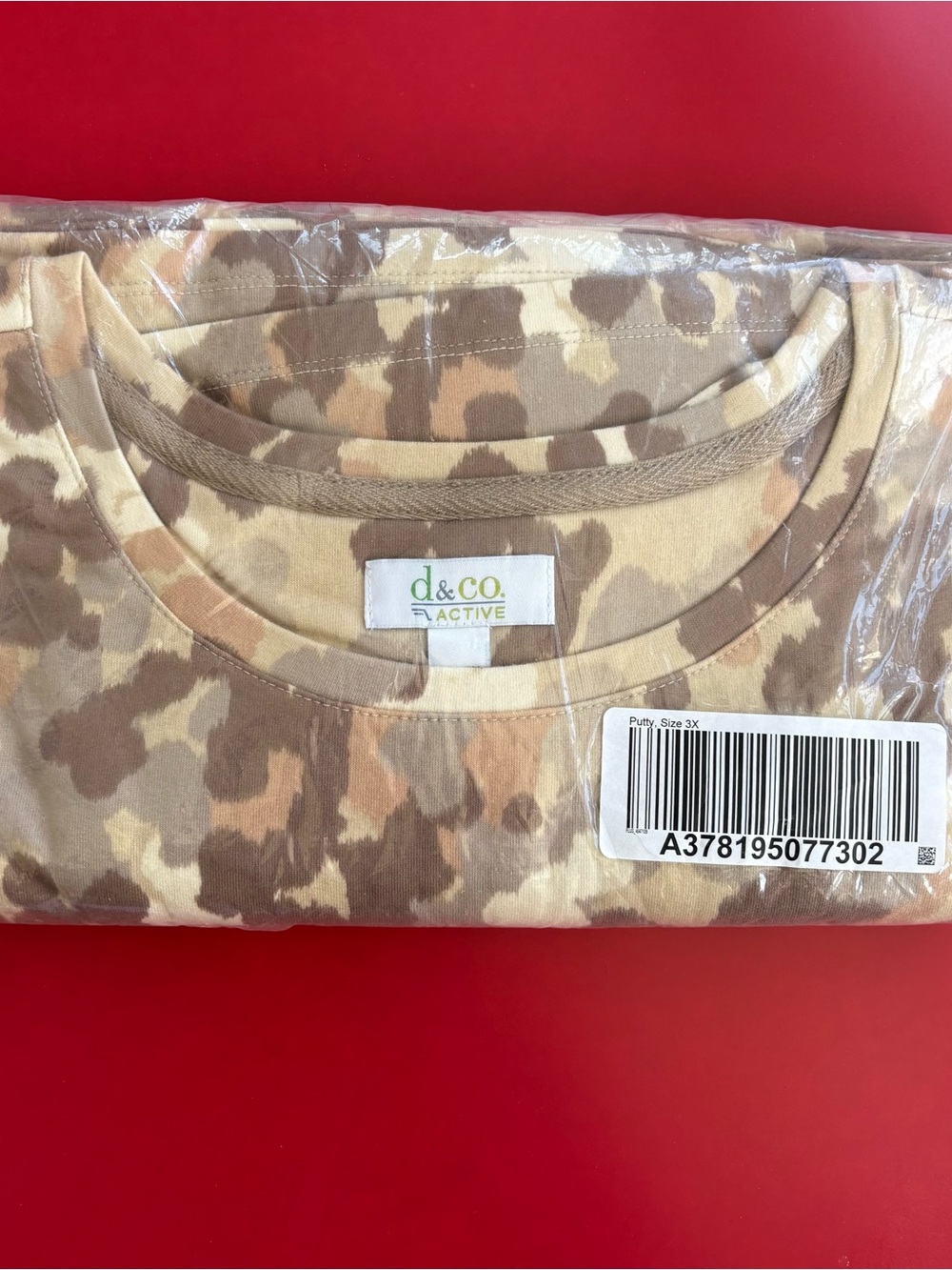 Denim & Co Active Womens 3X Putty Abstract Camo Print Top Shirt New